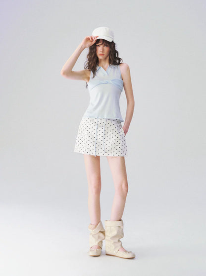 Classic Linen-Blend Polka Dot A-Line Mini Skirt