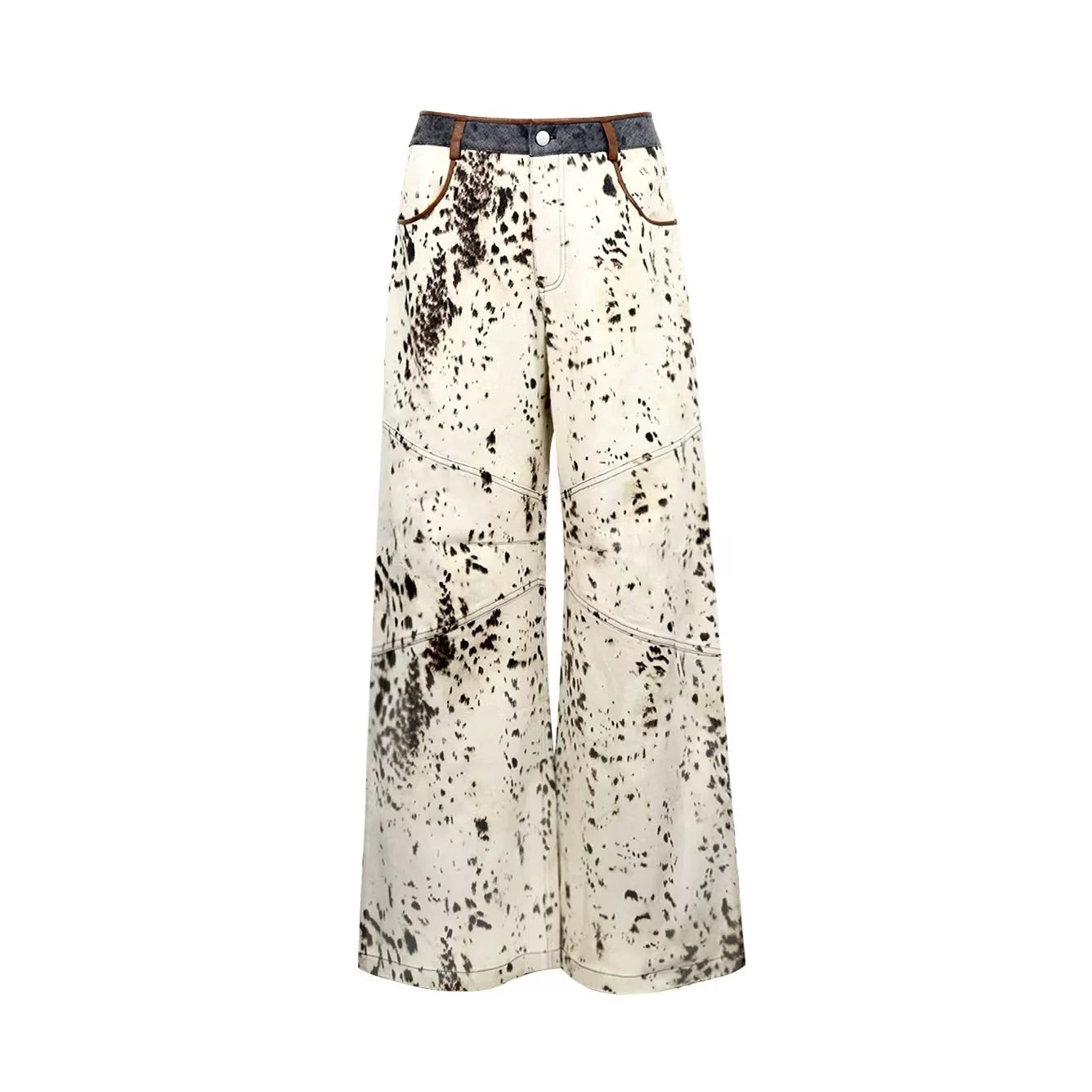 American Leopard Print Wide-Leg Denim Pants