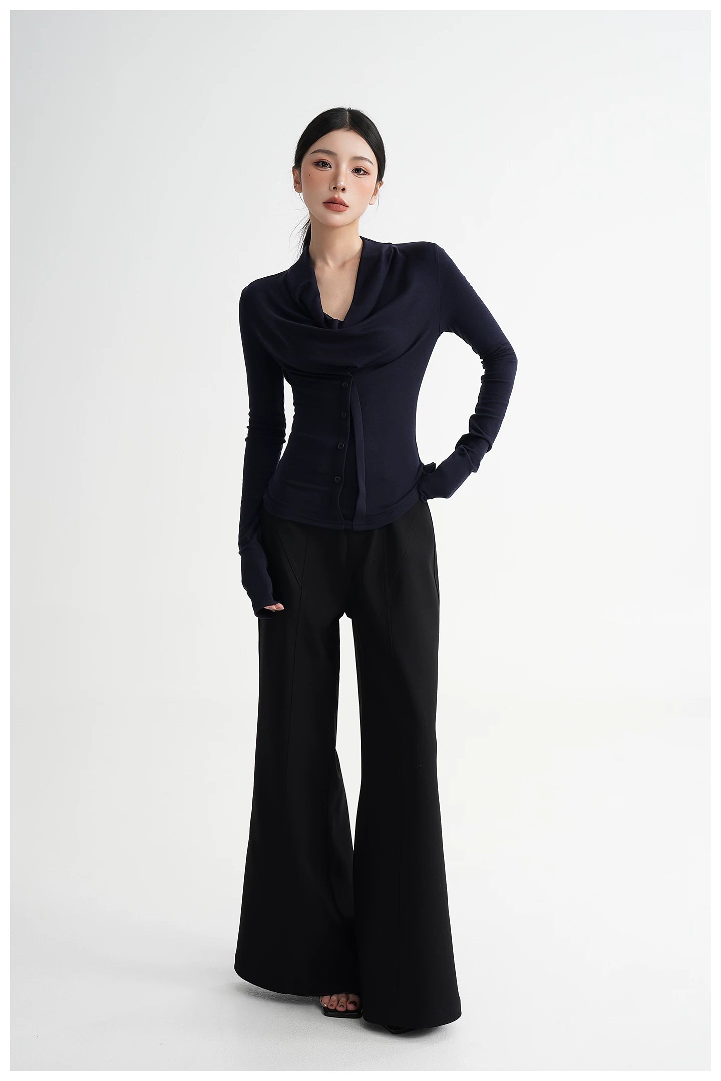 Neck Off-Shoulder Fitted Long Sleeve T-Shirt