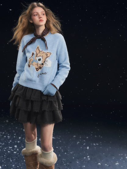 Plush Deer Jacquard Crewneck Sweater