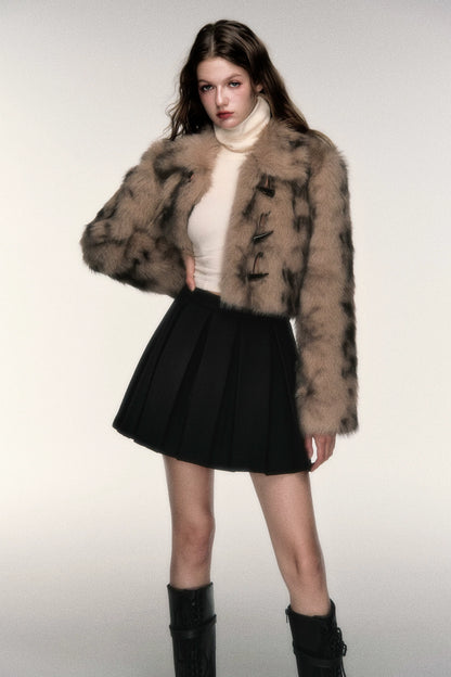 Sweet-Cool Leopard Faux Fur Cropped Jacket