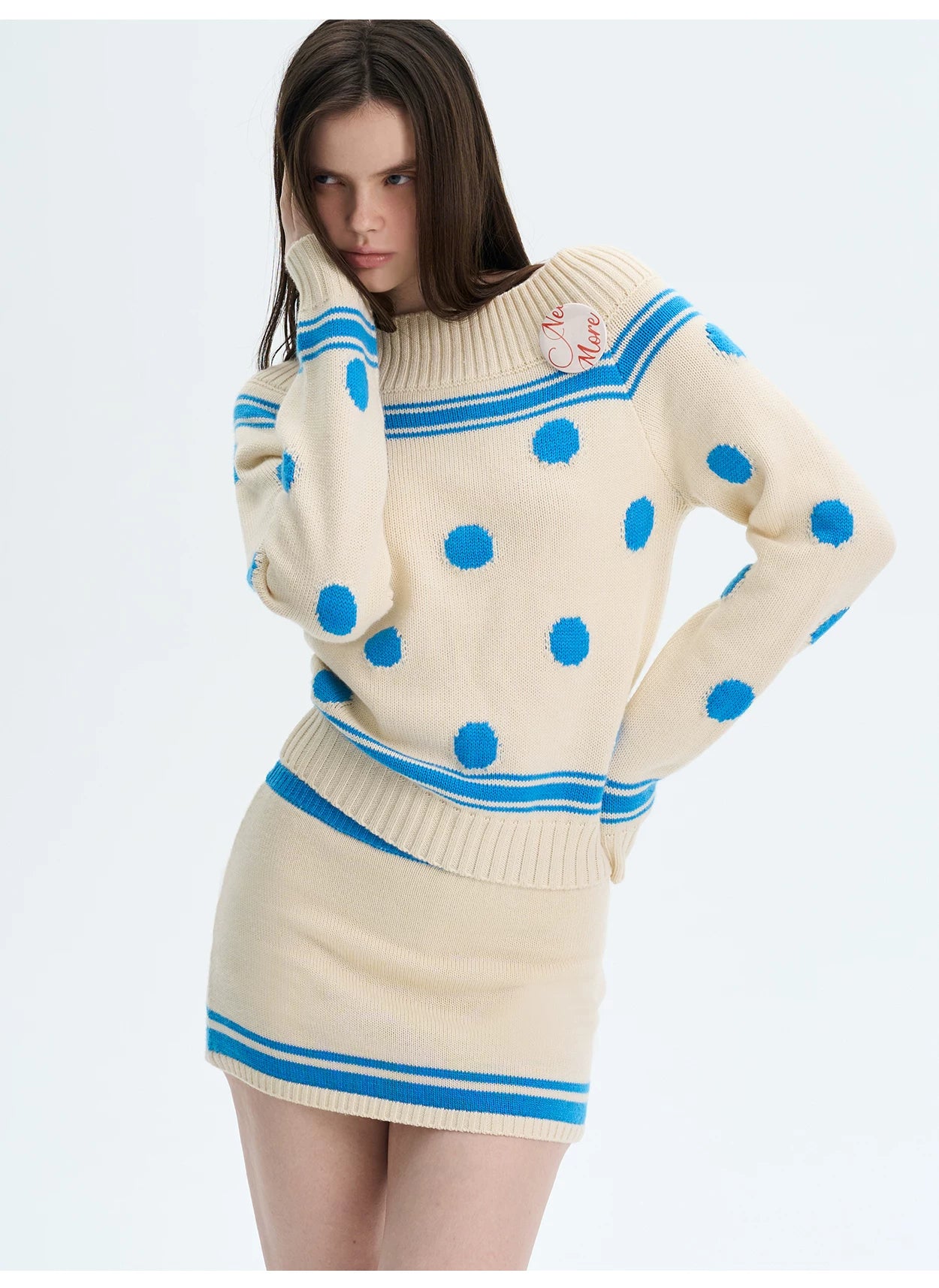 Contrast Polka-Dot Knit Sweater
