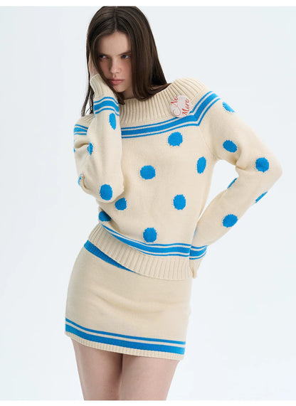 Contrast Polka-Dot Knit Sweater