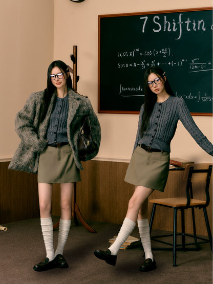 Khaki A-Line Mini Skirt - CHINASQUAD