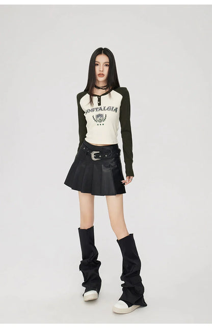 (Final Sale) High-Waisted Pleated Leather Skirt - CHINASQUAD