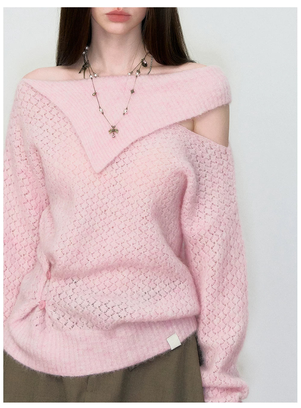 Off-Shoulder Relaxed Alpaca Knit Sweater