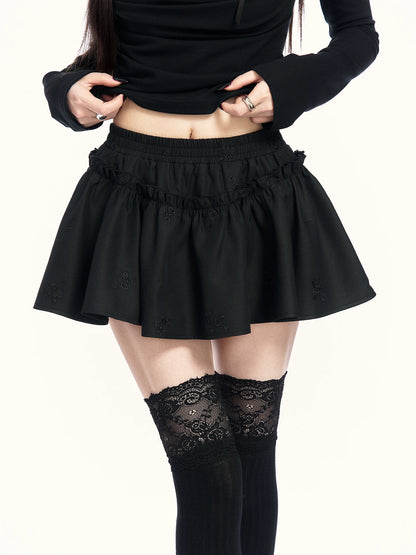 Embroidered Elastic-Waist A-Line Mini Skirt