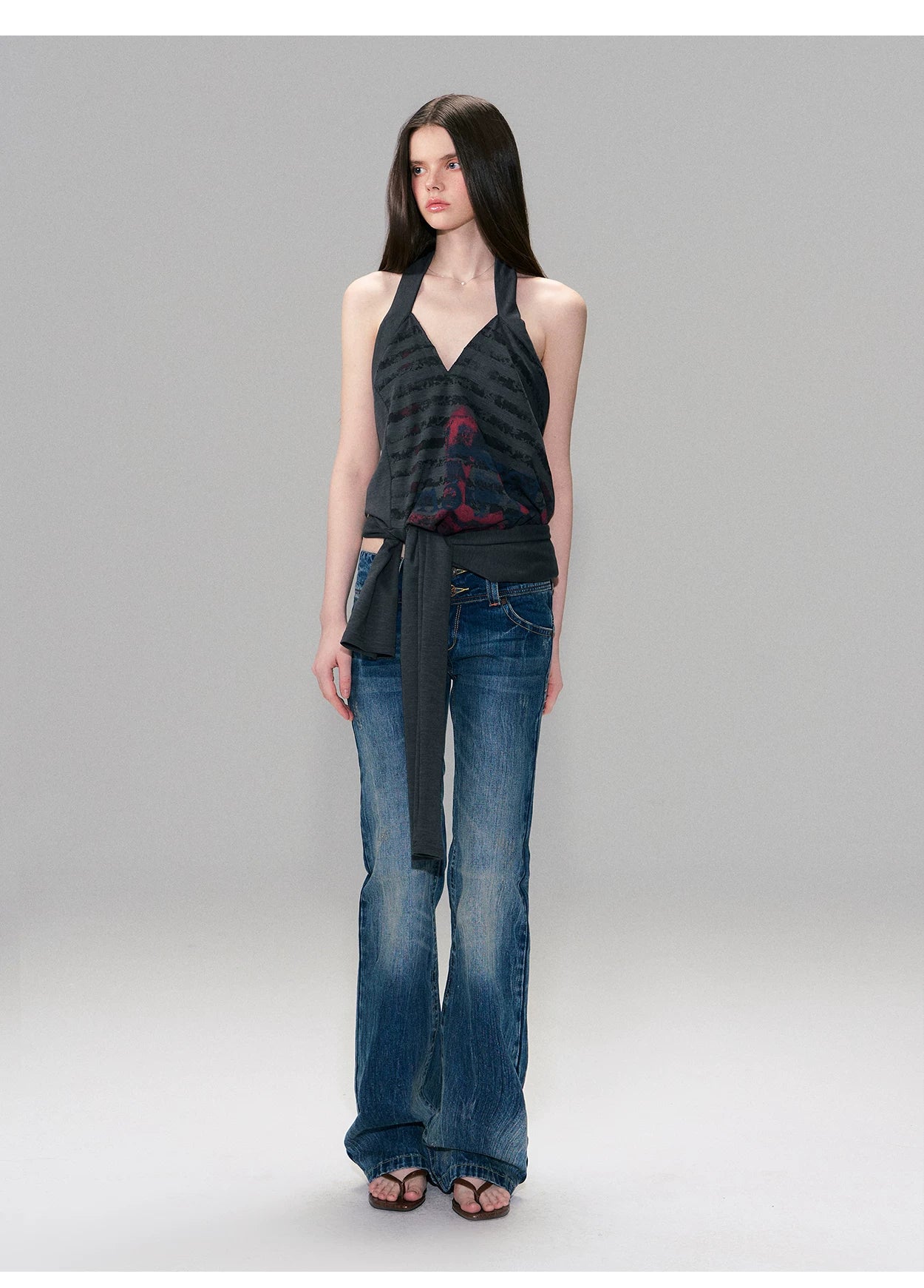 Hand-Dyed Low-Rise Slim Flared Jeans