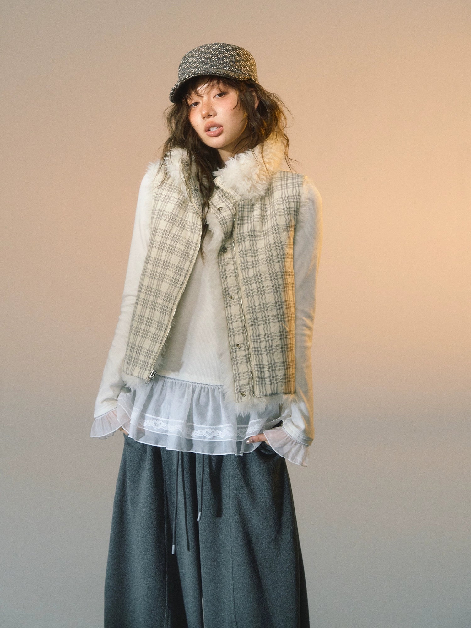 Plaid Patchwork Sherpa Reversible Vest