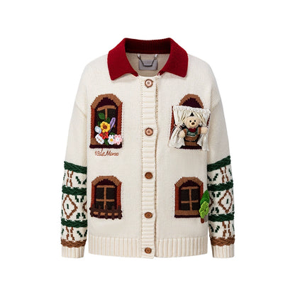 Window-View Pattern Retro Knit Cardigan