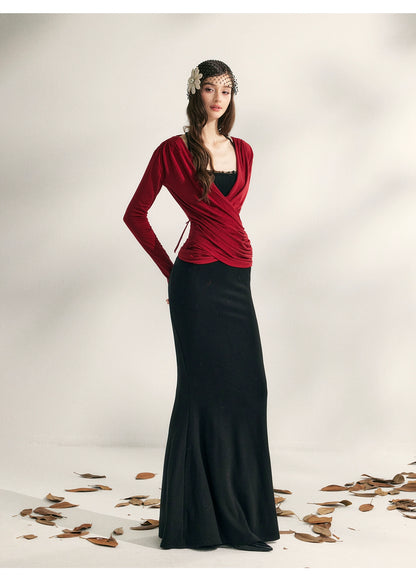 Modal Tencel V-Drape Ruched Blouse