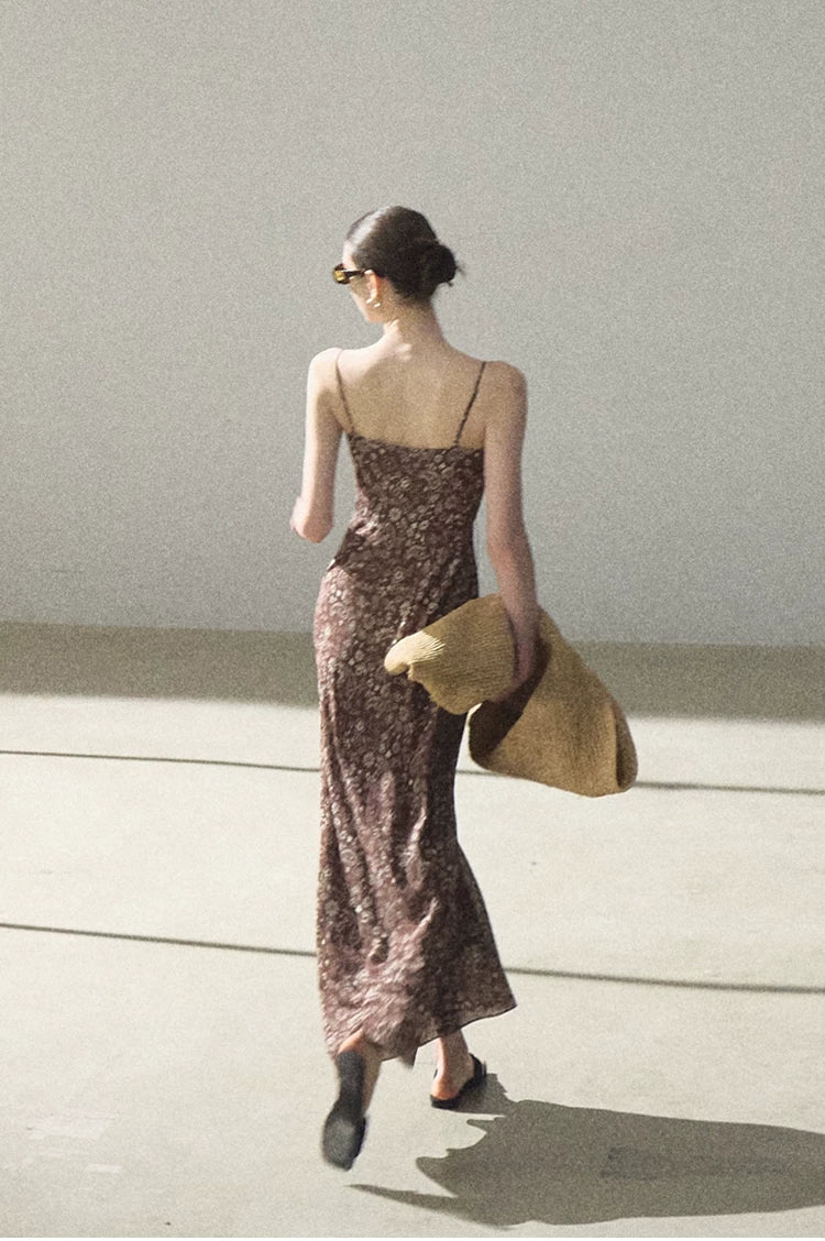 Bohemian Floral Print Waist-Cinched Sleeveless Slip Dress