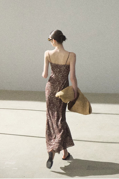 Bohemian Floral Print Waist-Cinched Sleeveless Slip Dress