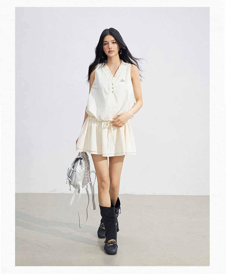 Ruffle Tie Waist Sleeveless Mini Dress