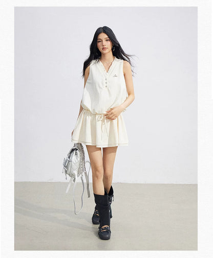 Ruffle Tie Waist Sleeveless Mini Dress
