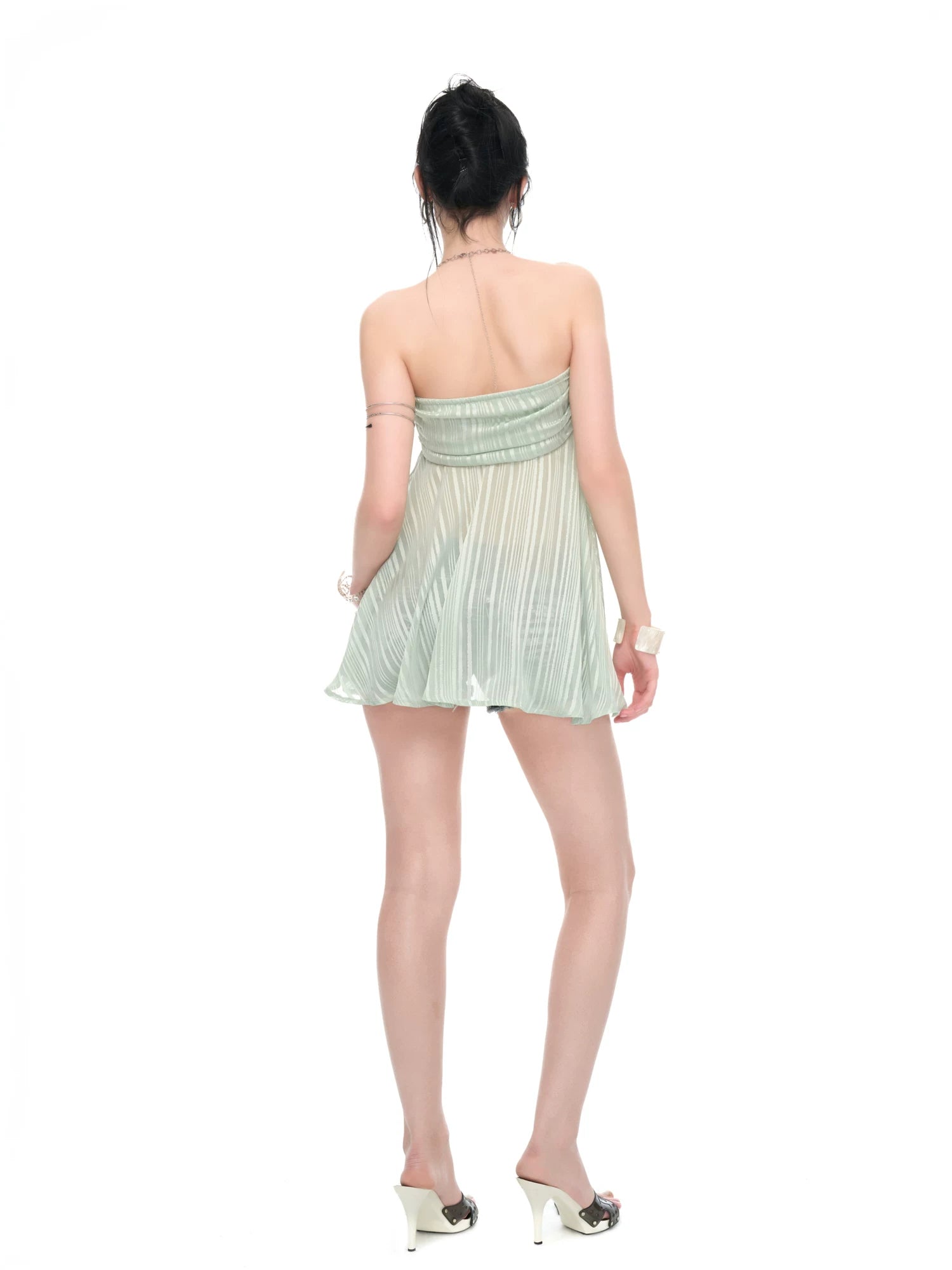 Mint Shimmer Ruffle Bandeau Dress