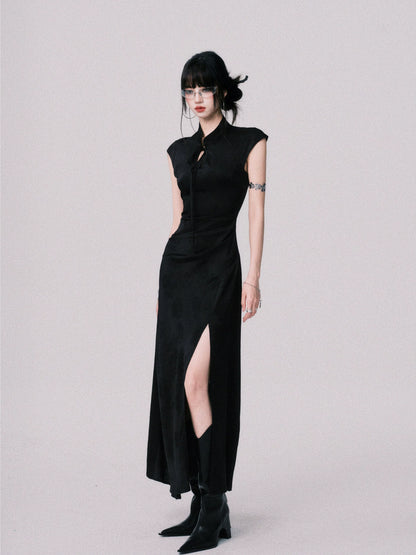 Chinese-Style Slim-Fit Cheongsam Maxi Dress