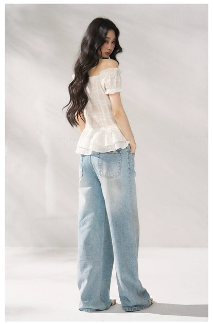 Cotton-Linen Fitted Short Sleeve Top