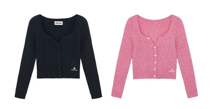 Round-Neck Fitted Wool-Blend Knit Cardigans