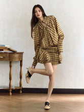 Yellow Plaid Low Waist Long Sleeve Dress - CHINASQUAD