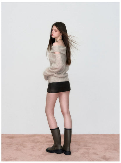 Off-Shoulder Relaxed Alpaca Knit Sweater