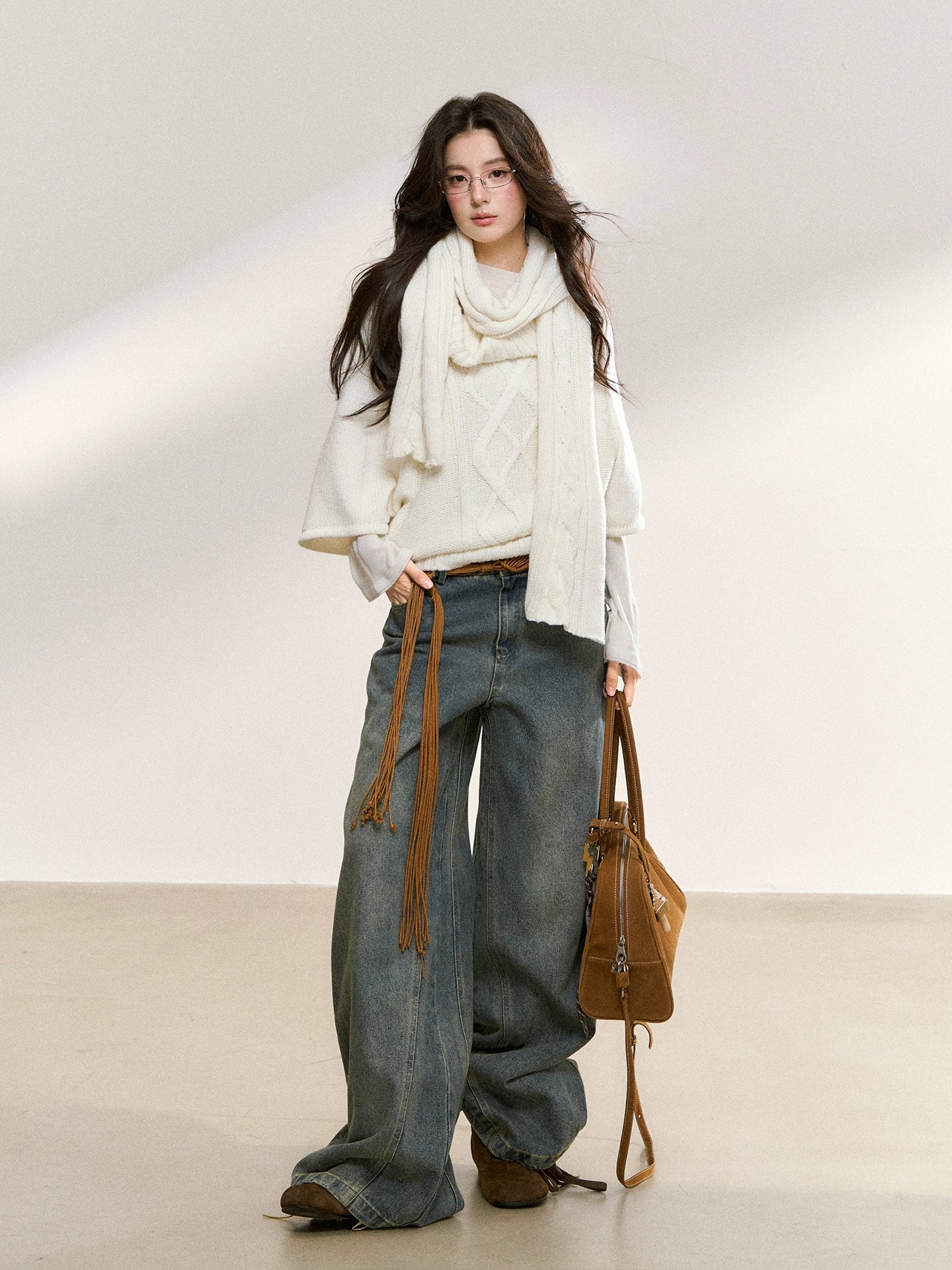 Two-Tone Layered Knit Sweater