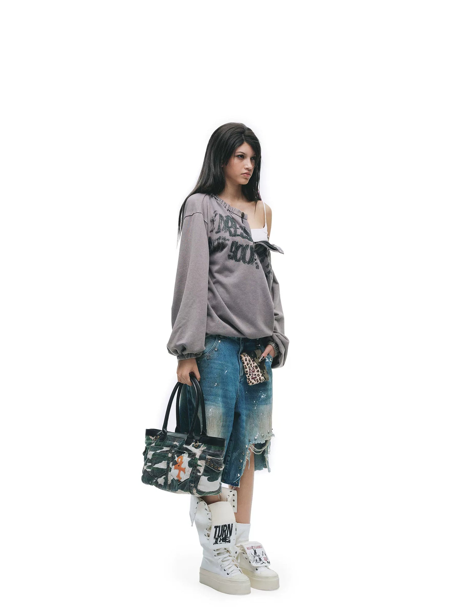 Vintage Distressed Grunge Denim Midi Shorts