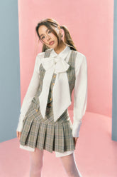 Vintage College Vest & Pleated Skirt Set - CHINASQUAD