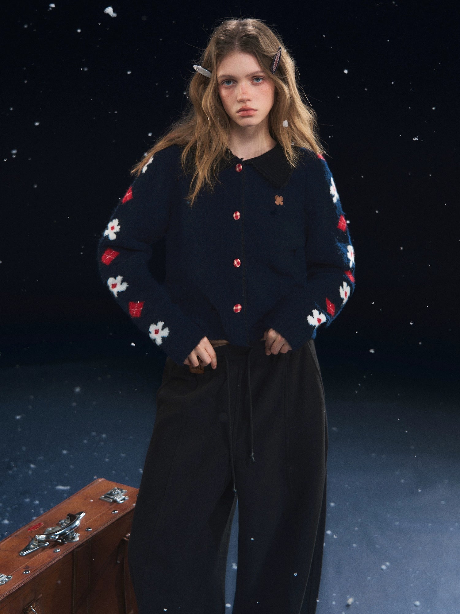 Vintage Floral Jacquard Lapel Cardigan