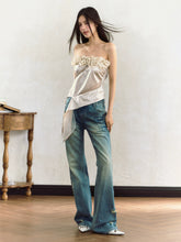 Blue Distressed Low-rise Wide-leg Jeans - CHINASQUAD