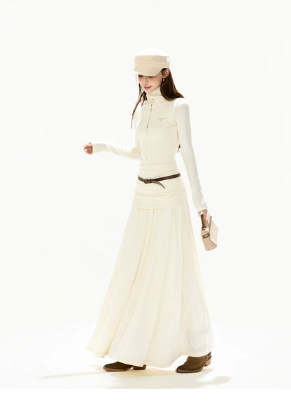 Elegant High-Neck Wool Knit Maxi Dress