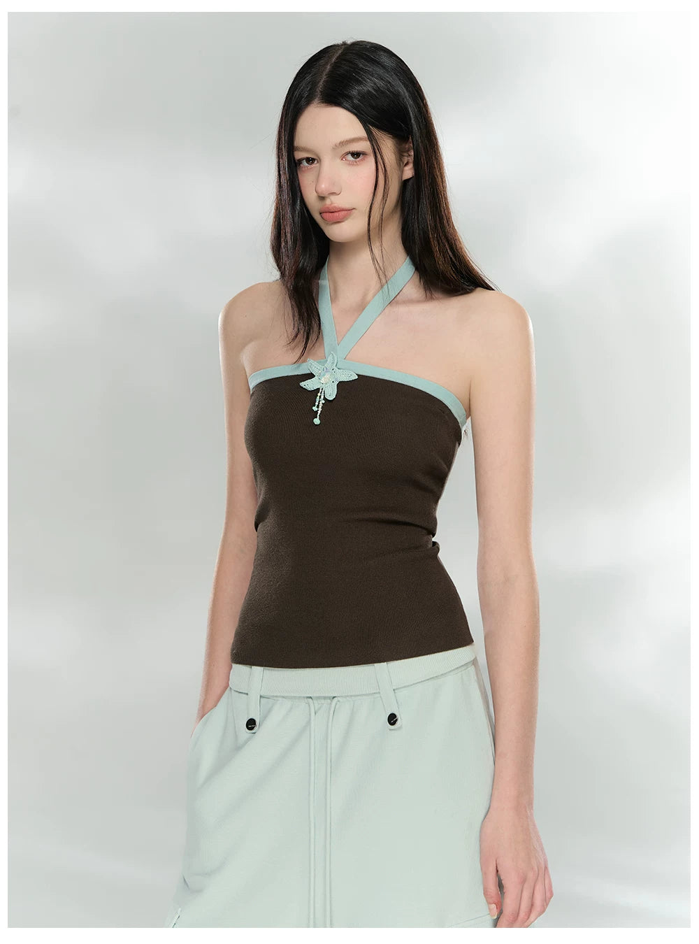 Contrast Halterneck Knit Camisole
