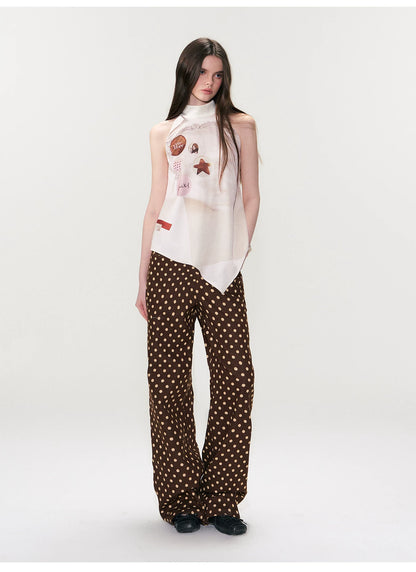 Vintage Printed Asymmetric Hem Halter Top