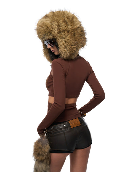 Metallic Logo Cutout Raglan Knit Blouse