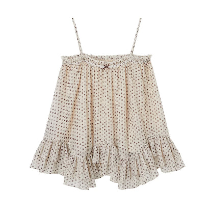 Sheer Polka Dot Asymmetric Ruffle Camisole