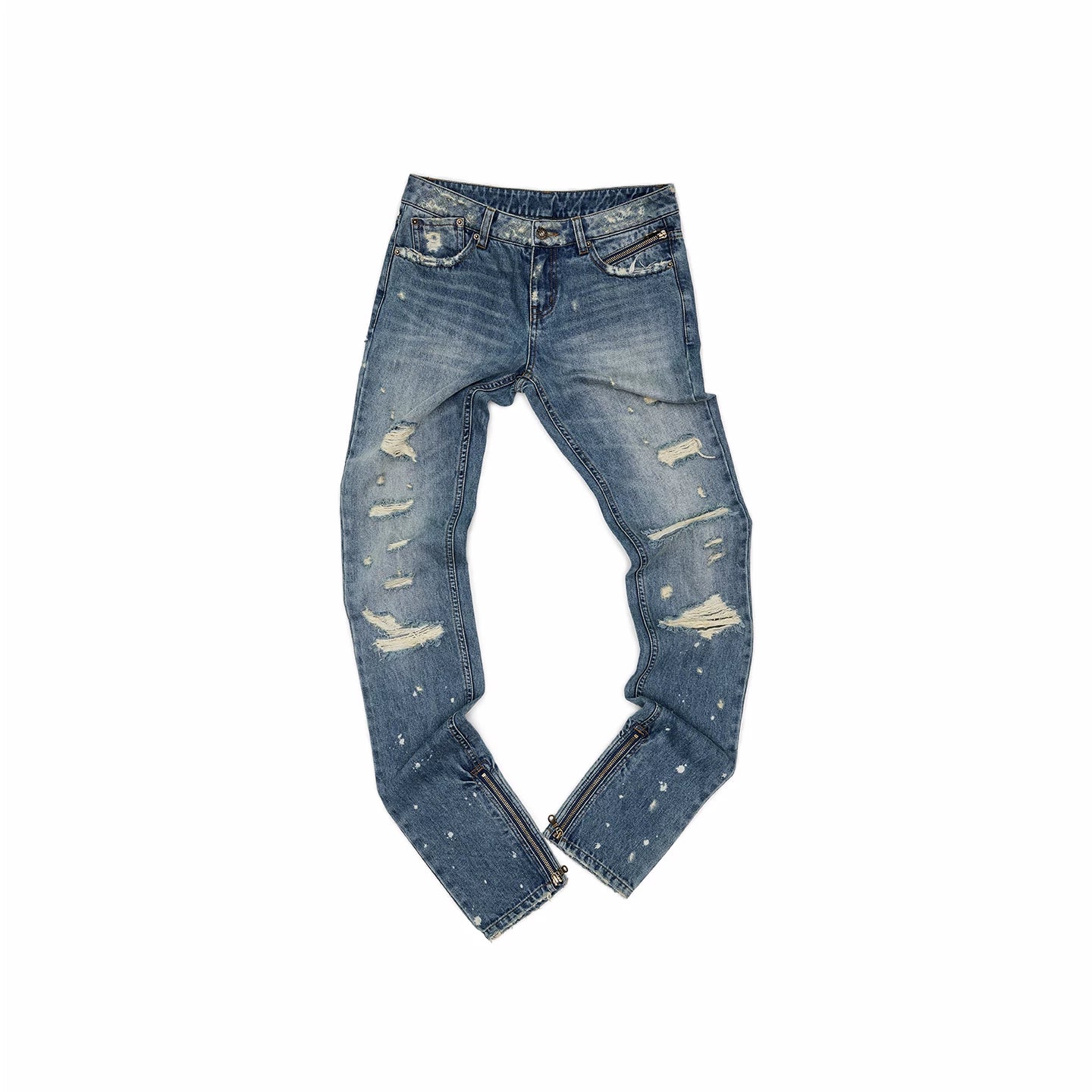 Classic Blue Distressed Slim-Fit Tapered Jeans