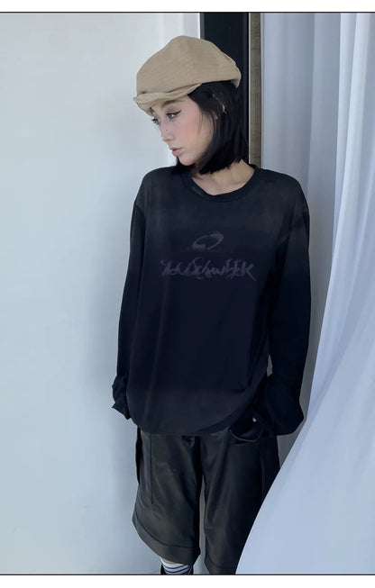 Vintage Washed Spray-Effect Long-Sleeve T-Shirt