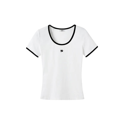 Ribbed Crewneck Fitted Sports T-Shirt