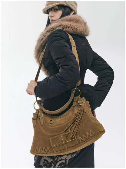 Vintage Studded Fringe Punk Shoulder Bag