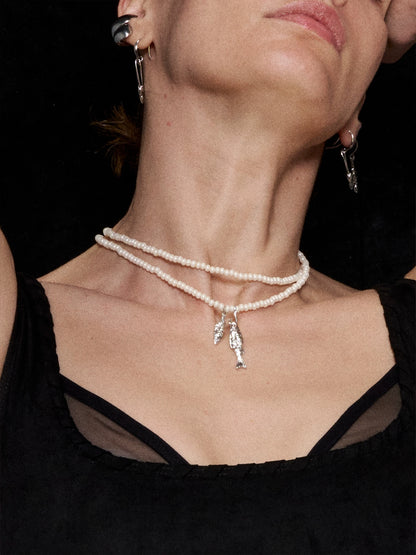 Mini Fishbone &amp; Seed Pearl Necklace