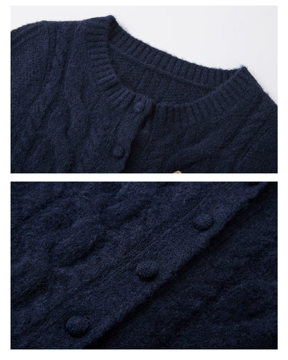 Layered Plaid Patchwork Cable Knit Cardigan