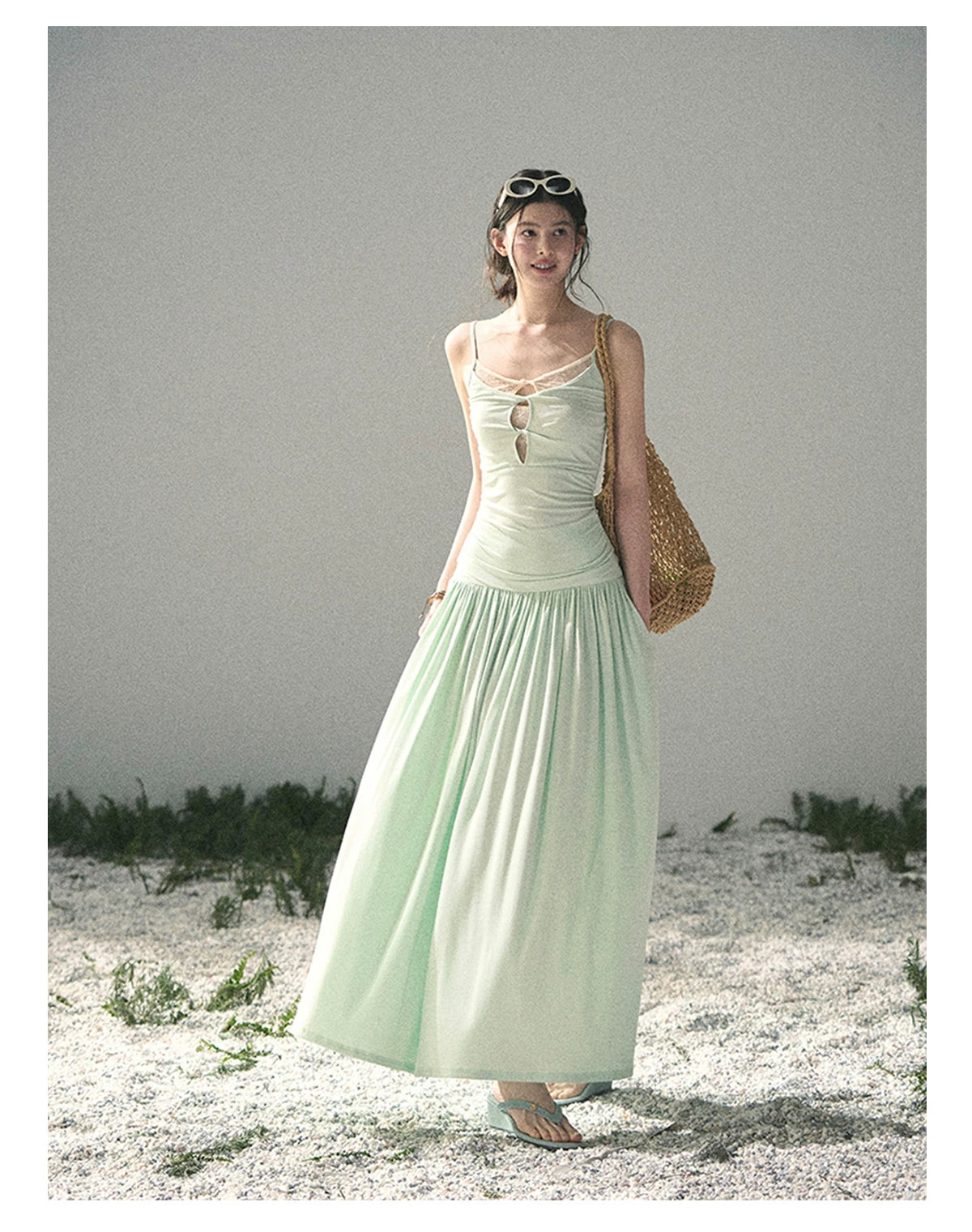 Mint Pearl Texture Two-Piece Maxi Skirt Set