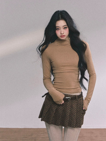 French High-Neck Knit Sweater