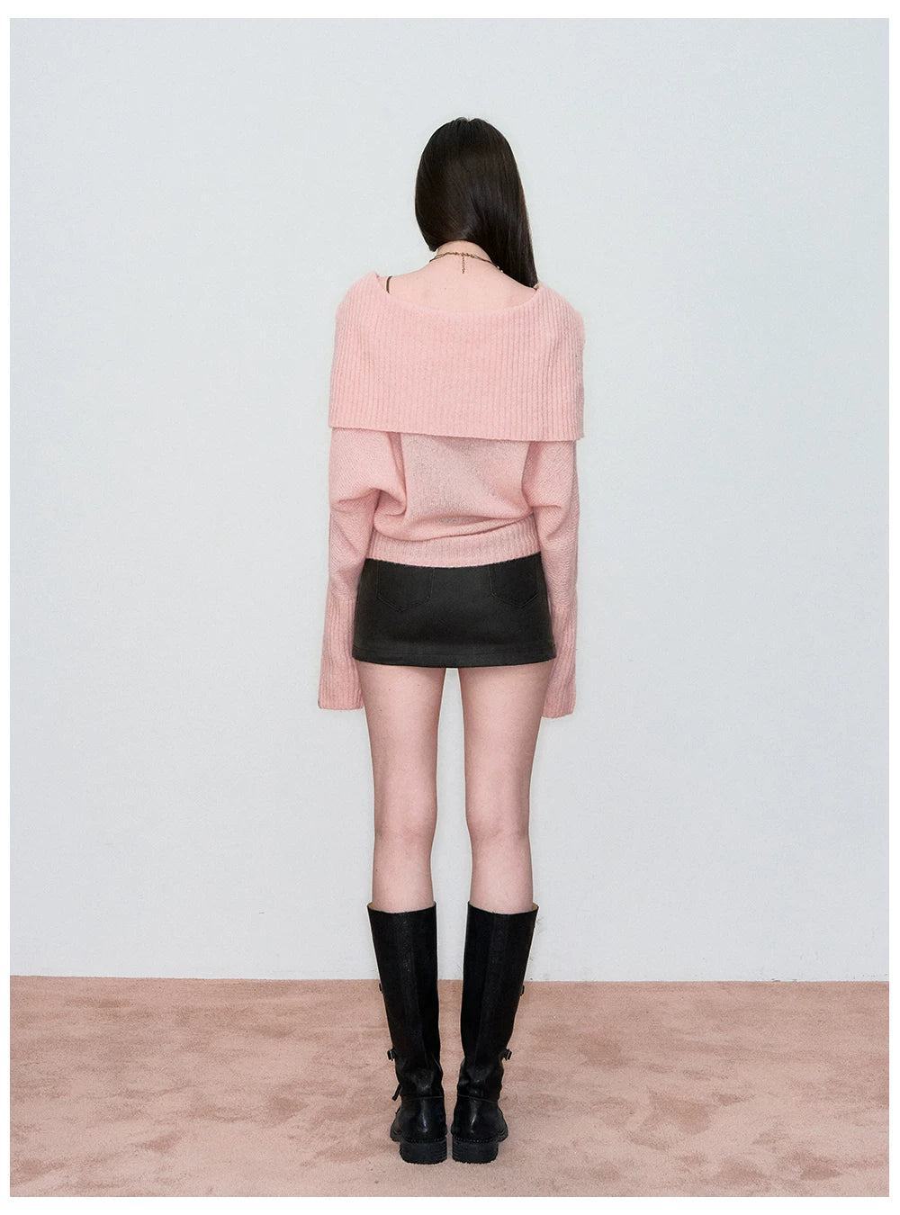 Cut-Out Collared Relaxed Wool Knit Cardigan