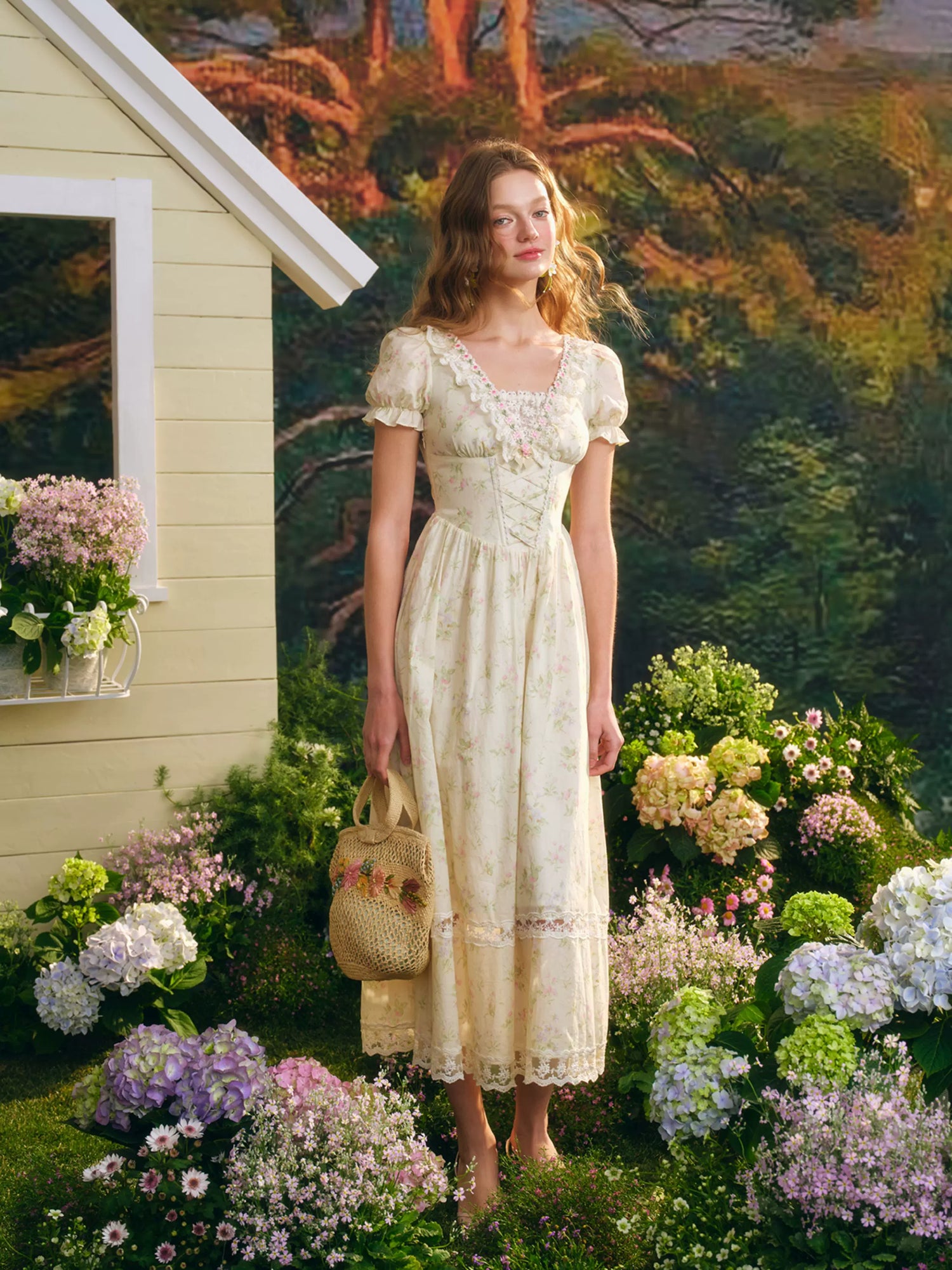 Garden Tea Party Corset Floral Maxi Dress