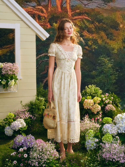 Garden Tea Party Corset Floral Maxi Dress