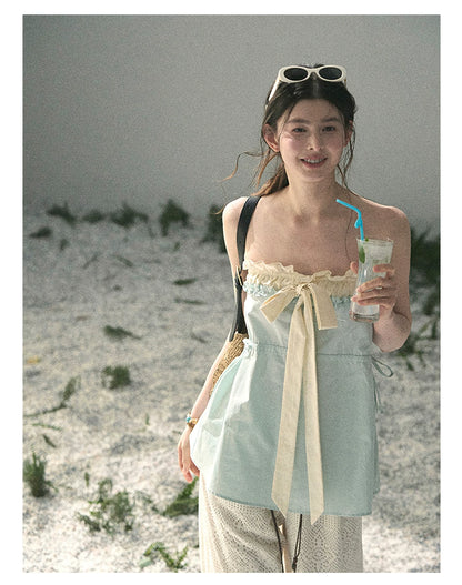 “Soft Blue Whisper” Faux Two-Piece Bandeau Top