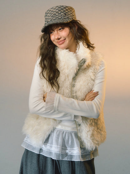 Plaid Patchwork Sherpa Reversible Vest