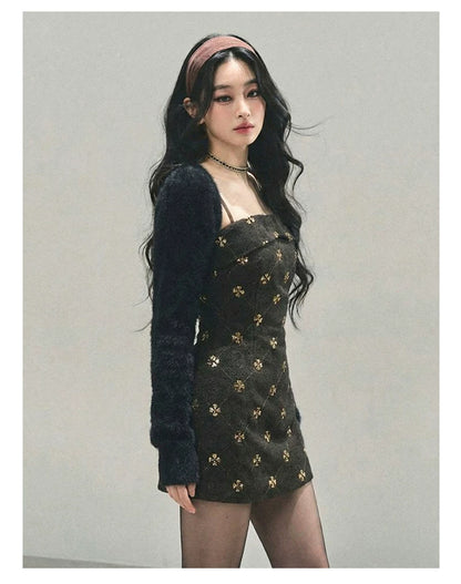 French Wool Strappy Bodycon Mini Dress