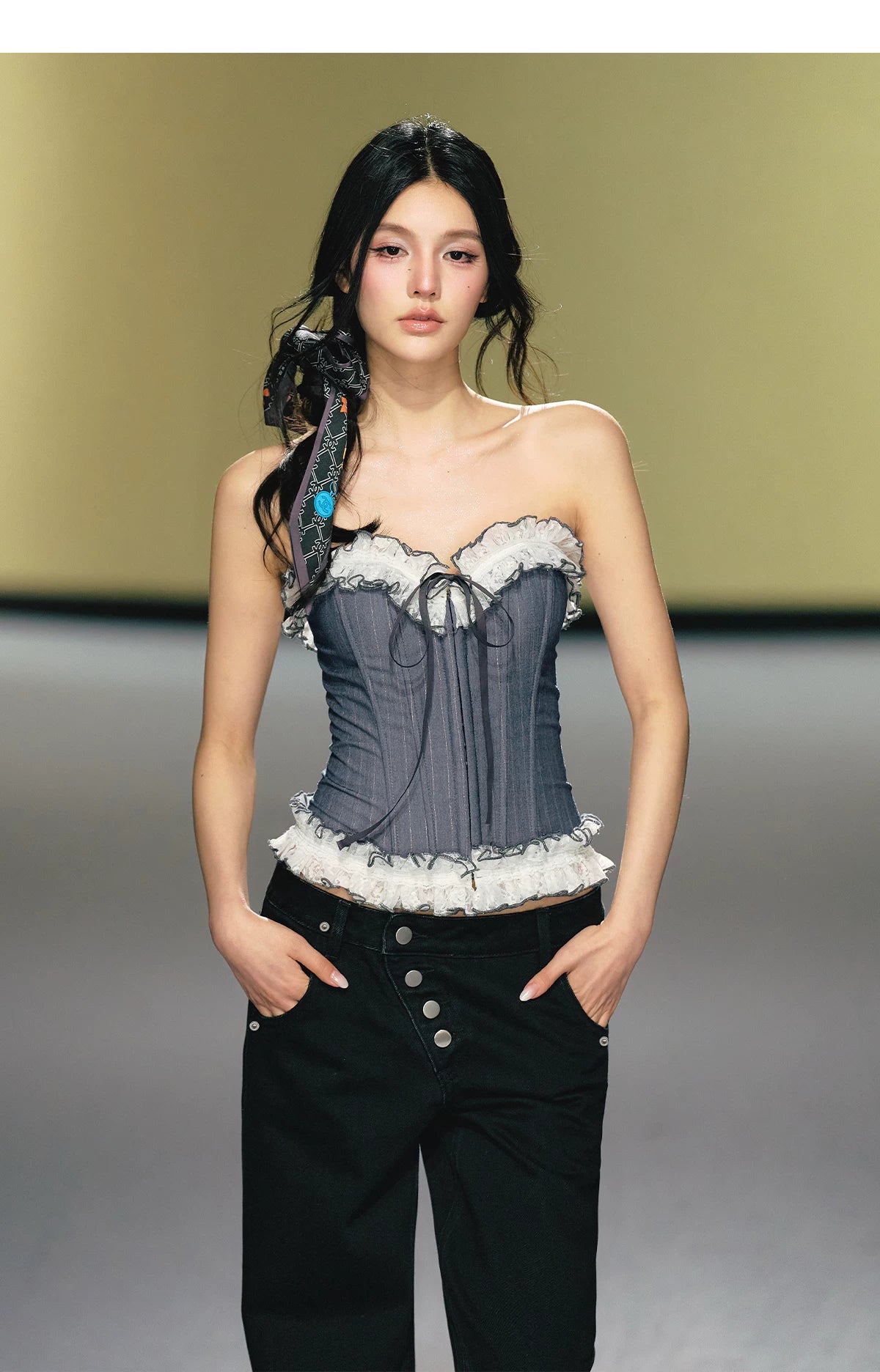 Blue &amp; Gold Striped Corset